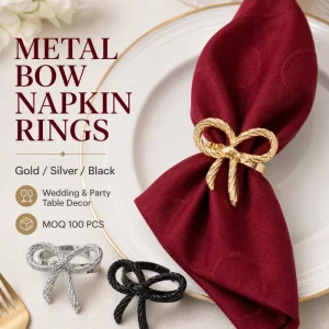 Custom American Style Metal Bow Knot Napkin Rings Gold Silver Black Wedding Party Table Decor