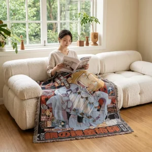 Custom Anime Pattern Woven Blanket Cotton Polyester Jacquard 130x160cm Couch Throw Wall Hanging Gift Picnic Decor