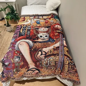 Custom Anime Tapestry Cartoon Polyester Cotton Woven Jacquard Throw Blanket Sofa Cover Living Room Decor Airplane Four