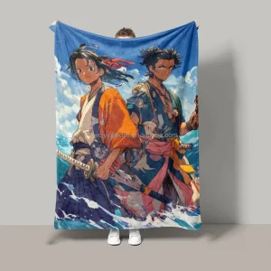 Custom Anime Themed Fleece Blankets Sublimation Printed Japanese Style 60×80 Inches Plush Fleece Blanket Outdoor Picnic Travel
