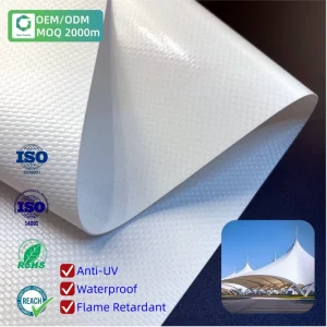 Custom Architectural PVDF Fabric 1100gsm Tensile Membrane Structures PVC Coated Waterproof Fabric