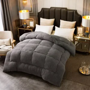 Custom Autumn Winter Thick Warm Lamb Wool Single Double Quilt Duvet King Queen Size Grey Velvet Comforter Bedding Set
