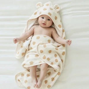 Custom Baby Hooded Bath Towel with Hood Organic 100 Cotton Muslin Toddler Poncho Towel Baby Blanket for Newborn Beach & Swimming