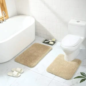 Custom Bathroom Mat Adult Polyester Reversible Cotton Oval Solid Color Bath Mat Set Washable Mats 4 Piece Set Washable Rug