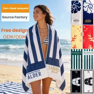 Custom Beach Towel 100% Cotton Thick Quick Dry Bath Towel Dyedtextured Jacquard Printed Pure Cotton Striped Beach Towel