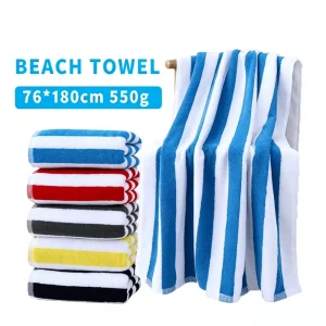 Custom Beach Towel Blue white Striped Thicker Large Size Luxurious 100% Cotton Premium Beach Towels With Custom Logo