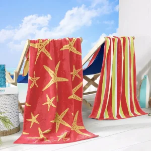 Custom BeachTowels 100% Cotton 2 Pack Plush Print Beach Towels Large Pool Beach Towels