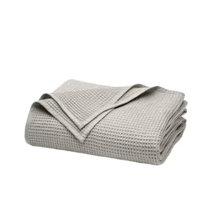 Custom Bed Throw Blanket Pewter Luxury 100% Organic Cotton Soft Lightweight Breathable Textured Waffle Weave