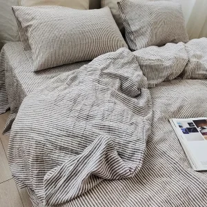 Custom Bedding Set Sheets Available High Quality Woven Fabric Stripe Solid 100% Pure Linen Cotton Bedding Sets