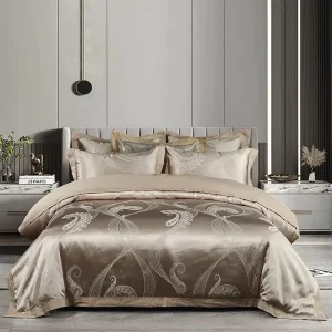 Custom Bedspread Set Twin Double Queen King Size Personalized Duvet Cover Set for Home Wedding Champagne Jacquard Bedding Set