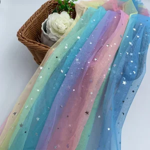 Custom Binding & PL Packing, 5-Color Star Moon Sequin Polyester Tulle for Kids Tutus, Party Wear, Table Runners & Backdrops