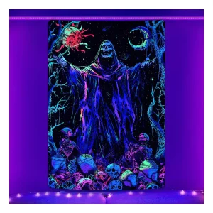 Custom Blanket Wall Hanging Aubusson Woven Technique Blacklight Reactive Mushroom UV Backdrop Fluorescent Glow Tapestry
