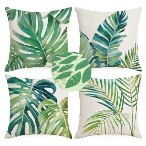Custom Block Print Linen Pillow Cover 3D Print Leaf Pattern Pillow Cover for Outdoor