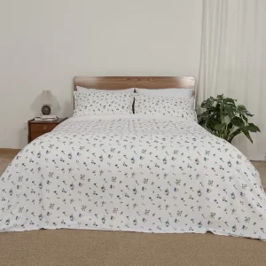 Custom Blue Floral Bamboo Bedding Set 4 Pieces Silky Soft Printed Duvet Cover and Pillowcase Set for Bedroom
