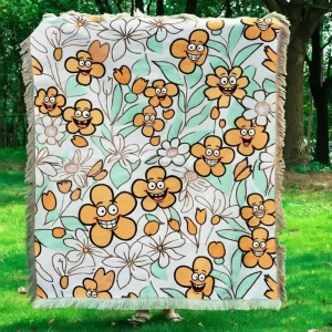 Custom Bohemian Floral Artwork Design Woven Throw Blanket Custom Design 100 Cotton Jacquard Tapestry Wall Hanging with Tassels