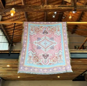 Custom Bohemian Woven Throw Blanket Floral Pattern Camping Blanket with Tassel