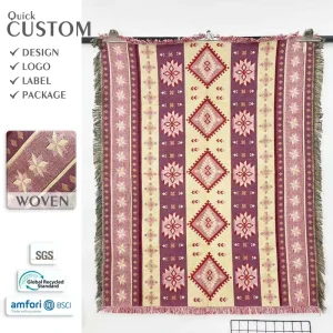 Custom Boho Geometric Dot Solid Raschel Blanket Woven Tapestry for Sofa or Outdoor Picnic Camping Use Four Seasons