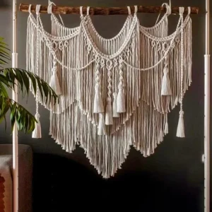Custom Boho Tapestry Woven Wall Decor Wall Hanging Cotton Tassel Tapestry Macrame Curtain Beige Chic Bohemian Wall Art for Home