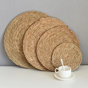 Custom Boho Woven Pot Mats Handwoven Rattan Place Mats Natural Braided Handmade Placemats for Home Use