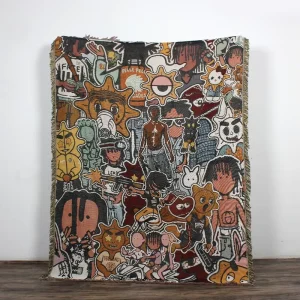 Custom Both Side Anime Jacquard Throw Tassel Cotton/Polyester Decorative Woven Tapestry Blanket Four Seasons Portable Folded