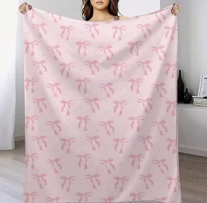 Custom Bowknot Print Luxury Flannel Blanket Soft Pajamas Digital Printing for Women