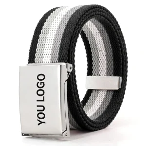 Custom Brand Rainbow Flag Gray Striped Nylon Canvas Adjustable Webbing Belts with Metal Buckle 115CM