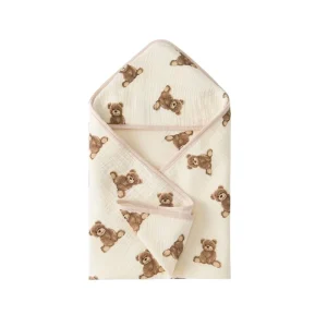 Custom Breathable Newborn Essential Swaddle Blanket Absorbent Newborn Toddlers 6 Layer Cotton Crepe Baby Hooded Towel