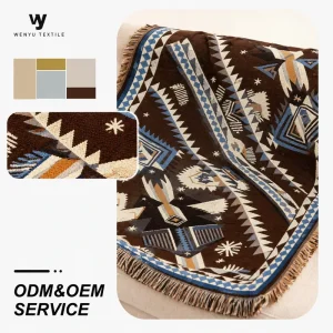 Custom Breathable Woven Machine Washable Colorful Geometric Woven Jacquard Throw for Wall and Couch Decor