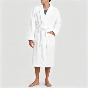 Custom Brushed Cotton Flannel Mens Robe Winter Lounge Bathrobe Long Sleeve Warm House Robe with Pockets