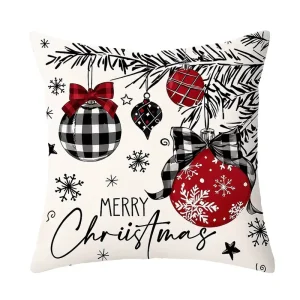 Custom Buffalo Plaid Christmas Throw Pillow Cover Merry Christmas Farmhouse Decorative Cushion Case 18×18 Inch