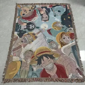 Custom Cartoon Animation Woven Eco friendly Soft Polyester Cotton Blanket Sofa Throw Four Seasons Home Decor Tapestry for Travel