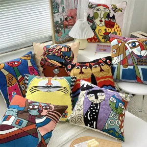 Custom Cat Pillow Cover Art Decoration Pillow Packing Covers Embroidery Throw Pillow Cover