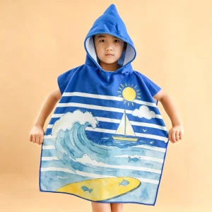Custom Children’s Hooded Poncho Beach Towel Quick Dry Soft Microfiber Eco Friendly Animal Print Children’s Hooded Cape Towel