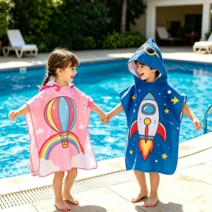Custom Children’s Hoodie Beach Towel Poncho Quick Dry Soft High Absorbent Eco Friendly Animal Print Children’s Hooded Towel