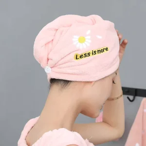 Custom Chinese Embroidered Coral Fleece Daisy Headband Thick Super Absorbent QuickDry No Shedding Shower Cap