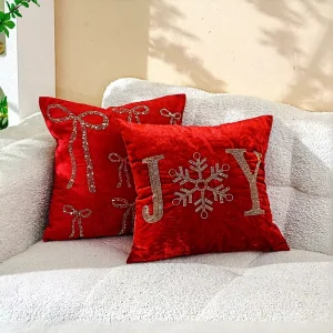 Custom Christmas Embroidered Velvet Sofa Decorative Throw Pillow Covers