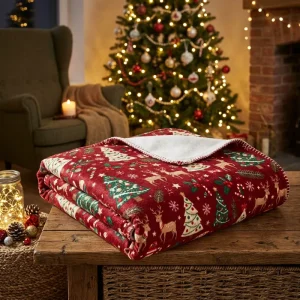 Custom Christmas Flannel Fleece Blanket Bulk Soft Warm Holiday Plaid Throw for Hotel Home Gift