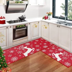 Custom Christmas Kitchen Rug Set Non Slip Deer Snowflake Doormat Woven Machine Made Home Decorative Mat