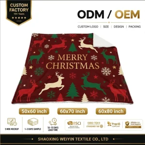 Custom Christmas Luxury Fluffy Warm Soft Cozy Edge to edge Sherpa Fleece Throw Blankets for Winter Home Outdoor