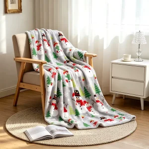 Custom Christmas Snowman Blanket Soft Warm Premium Printed Flannel Throw Face & Reversible Warm Fleece Cozy Couch Bed