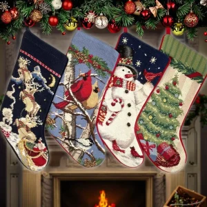 Custom Christmas Stocking Animal Pattern Printed Plaid Material for Kids and Adults Needlepoint Holiday Mantel Decor
