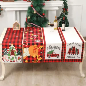 Custom Christmas Table Runner Holiday Polyester Cloth Plaid Santa Gnome Pattern Xmas Dining Kitchen Decor Factory