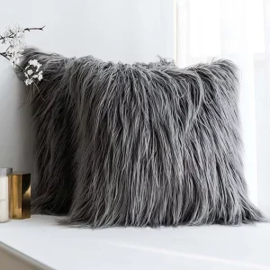 Custom Classic Fur-covered Throw Pillow Dark Grey Square Soft Plush Faux Fur Pillow Cover for Living Room