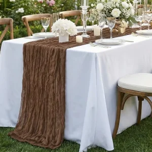 Custom Coffee Brown Cheesecloth Table Runner Boho Rustic Gauze 120 Inch Cheese Cloth Runner for Home Baby Shower