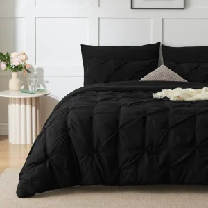 Custom Color Queen Size Pinch Pleat Black 7 Pieces Comfortable Fluffy Bedding Sets Comforter Set