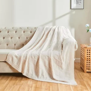 Custom Color Warm Cozy Acrylic Plaid Jacquard Style Sofa AC Cable Knit Throw Blanket for Couch