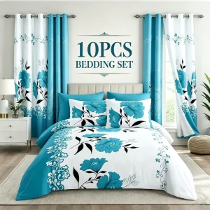 Custom Colorful Polyester 10 PC Bed Sheet Set Deep Pocket Easy Care Bedding Set with Pillowcases for Home Textile