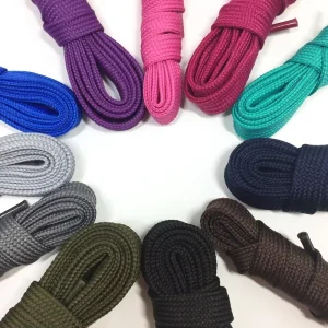 Custom Colors Eco-Friendly Flat Tubular Polyester Drawstring Braided Cord Drawcord Bags Garments Transparent Tips Custom Length