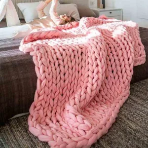Custom Colors Handmade Knit Blanket Modern Style Chunky Thick Weighted Knitted Blankets
