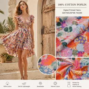 Custom Combed 100% Cotton Poplin Printed Fabric Lightweight Digital Print Textile Garment Making Kids Ladys Home Decor
